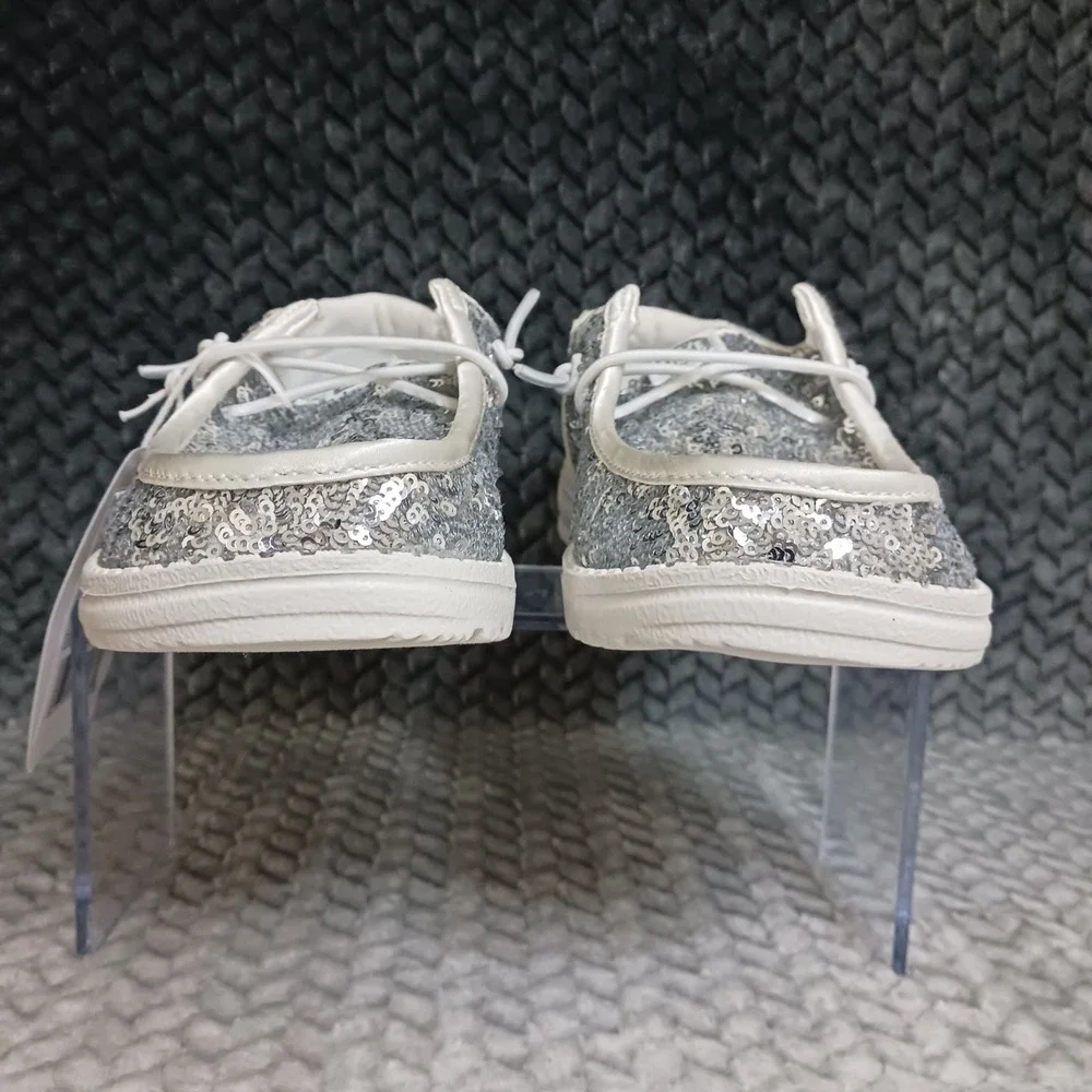 Hey Dude Wendy Sequin Cream Silver Women's Slip-On Comfort Sneakers Shoes Size 5